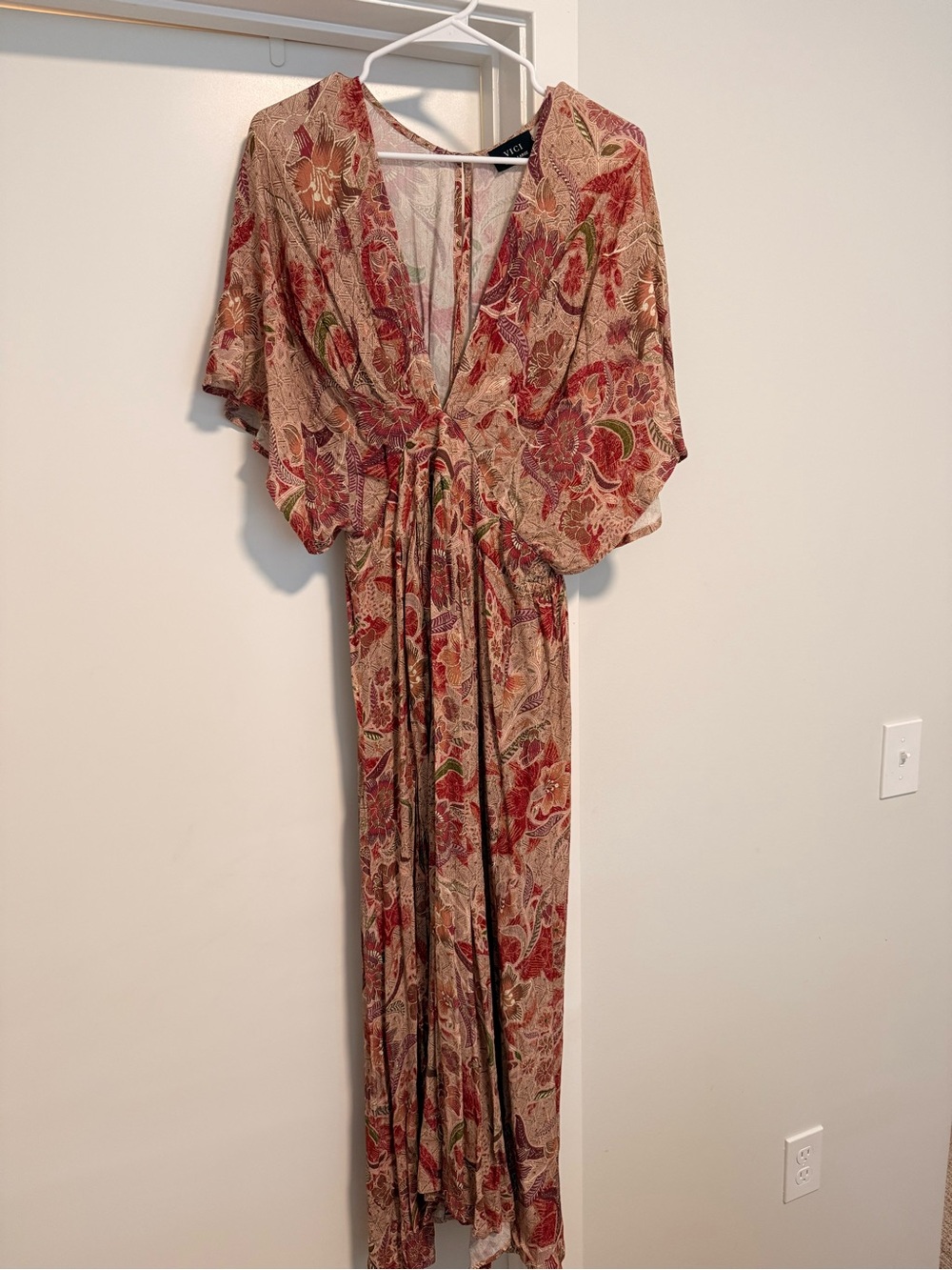 Vici Floral Midi Dress in Tan and Red